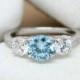Natural Aquamarine and White sapphire Solid Sterling silver Trilogy ring - engagement ring - wedding ring