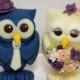 Owl wedding cake topper, BIGGER love birds more than 4" tall, with banner
