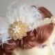 One of A KIND,Gold  Gatsby headband, Ivory Feathers,Champagne, 1920s headpiece,Gold headband,Peacock feather, Art deco, bridal