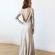 CYBER MONDAY Light Gold backless maxi dress with long sleeves, Open back maxi bright gold gown with long sleeves 1097