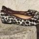 Leather shoes womens/ Leopard shoes  leather ballet flats