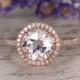 white Topaz engagement ring with diamond ,Solid 14k rose gold,promise ring,bridal,8mm round cut custom made fine jewelry,prong set