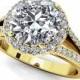Beautiful 14 karat diamond engagement ring & 1.50 carat Forever Brilliant Round Cut Moissanite center stone or halo diamond semi mount!