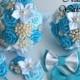 Brooch Bouquet, Bridal Bouquet, Wedding Bouquet, Fabric Bouquet, Unique Bouquet, Toss bouquet, Wedding Accessories, Wedding set, blue wite