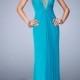 Sheath with Plunging Neckline Open Back Beaded Chiffon Prom Dress PD3282