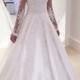 Charming V Neck Appliques A Line Wedding Dress With Long Sleeves WD023