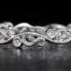 Art Deco Style Diamond Wedding Band 14K White Gold Vintage Floral Filigree Retro Ladies Ring Natural Dainty Stacking 3779
