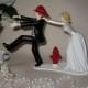 Wedding Reception Party Running Groom Fireman Firefighter Fire Hat Hydrant Cake Topper