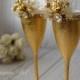 Gold Wedding Champagne Flutes Wedding Champagne Glasses Toasting Flutes Gold and White Wedding