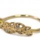 Diamond Art Deco Petal Engagement Ring - 18K Gold and Diamond engagement ring, leaf ring, flower ring, antique, vintage, halo ring, 11s