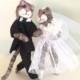 Wedding cake topper funny cats wedding cake topper cat bouquet veil white beige brown ginger bride and groom pink animal cute love heart red