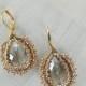 Bridal gold earrings, Beadwoven earring, Wedding cappuccino earrings, Drop wedding earings, Couture bridal jewelry, Elegant earrings, 