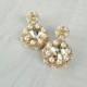 Gold bridal earrings, Pearls wedding earring, Drop crystal gold earinngs, Gold rose pearl earrings, Dangle stud earrings, Beadwoven jewelry