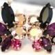 Purple Black Earrings,Swarovski Purple Rose Gold Earrings,Bridal Cluster Earrings,Bridesmaids Earrings,Gift for her,Cocktail Earrings