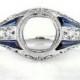 Original Vintage Inspired Art Deco Diamond Blue Sapphire Engagement Ring Antique 6mm Bezel Semi-Mount 14K White Gold 7668bs