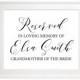 Reserved Custom Memorial Sign-In loving memory of Wedding sign-For Lost Loved One Sign-Rustic Wedding Signage-Memorial Plaque