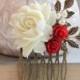 Red Rose Hair Comb Cream Rose Comb Bridal Hair Piece Branch Hair Comb Red Flowers for Hair Vintage Style Rustic Red Wedding Valentines Day