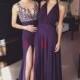 Sexy Long Purple Prom Party Dress with Split Side from Dressywomen