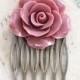 Dusty Pink Rose Hair Comb Big Rose Comb Flower Hair Comb Modern Bridal Floral Comb Wedding Hair Accessories Bridesmaids Gift