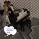 Black Baby Grand Piano Music lover African American Couple Look of Love Silver Anniversary Wedding Cake Topper- Platinum Dress Bride