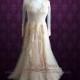 Blush Peach Lace Wedding Dress With Long Sleeves, Vintage Style Wedding Dress, Fall Wedding Dress, Winter Wedding Dress 