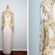 Ivory Silver & Gold Beaded Gown // Pearl Beaded Iridescent Sequin Wedding Dress w/ Keyhole Back Size 4