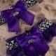 Racing Purple Satin Purple Lace Checkered Flag Charm Wedding Garter Bridal Toss Set