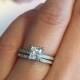 1 ctw Princess Cut Wedding Set, Man Made Diamond Simulants, Engagement Ring, Eternity Ring, Bridal Set, Anniversary Ring, Sterling Silver