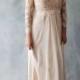 Affordable Fitted Long-Sleeve Light Golden French Lace Bridal Wedding Dress. Light and Comfortable