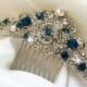 Vintage Inspired Blue Crystal Rose Wedding Hair Comb-Swarovski Crystal Wedding Hair Accessories-Bridal Victorian Rhinestone Comb-"ROSINE"