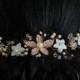 Floral Fantasy - Mother Pearl  Flower, Freshwater Pearl,Rhinestone Flower and Crystal Rose Gold Bridal Hair Vine