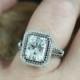 Emerald White Topaz Black & White Diamond 2 Halo Engagement Ring 4.5ct 10x8mm 14k 18k White Yellow Rose Gold Platinum Custom Wedding