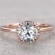 7mm Round Aquamarine Engagement ring,Diamond wedding band,14K Rose Plain Gold,Gemstone Promise Ring,Bridal Ring,IF Blue Aquamarine,Halo