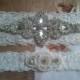 Wedding Garter Set - Pearl and Rhinestone Garter Set on a Ivory Lace Garter Set  - Style G20078