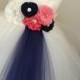 ivory, navy and coral girls tulle dress, navy and coral flower girl dress, navy and coral wedding, girls coral dress, coral wedding