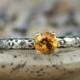 Size 8 Citrine Solitaire Ring with Renaissance Diamond Band In Sterling - Silver Citrine Engagement or Promise Ring - Ready To Ship