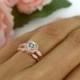 3/4 ctw Art Deco Bridal Set, Vintage Style Wedding Set, Man Made Diamond Simulants, Halo Engagement Ring, Sterling Silver, Rose Gold Plated