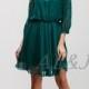 Green dress bridesmaid lace and chiffon, Short emerald dress with sleeves, Plus size bridesmaid dress.