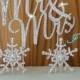 Winter Wedding cake Topper in Crystal rhinestones Mr & Mrs in silver Snow Flakes cake decoration PLUS I DO shoe sticker