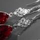 Red Crystal Earrings Dark Red Chandelier Earrings Swarovski Siam Teardrop Rhinestone Silver Earrings Bridal Bridesmaids Red Wedding Jewelry