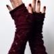 Dark Red Lace Knit Fingerless Gloves - Lace Fingerless Gloves - Knit Lace Gloves - Feminine Fingerless - Christmas Gift nO 150