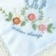 SOMETHING BLUE WEDDING Handkerchief, Personalized, All Cotton, Date, Shower Gift,  For the Bride, Keepsake, Gift Box, Crochet Fan 11x11