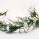 Natural Dried Fern Woodland Wedding Hair Wreath in Green with Daisies and Pearls Woodland Weding Crown