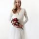 Ivory tulle and lace long sleeves wedding gown, Tulle and lace bridal gown, Tulle wedding empire dress 1125.