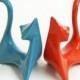 Customize Your Colors - Ceramic Cat Figurines Retro Atomic Mid Century Modern Minimalist Shown in Aqua and Tangerine - Made to Order