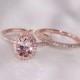 14kt Rose Gold 7x5mm Oval Morganite and Diamonds Engagement Ring with matching wedding band