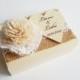 Cream ecru rustic wedding rings box with heart box writing sola rose burlap vintage wedding cream custom lace woodland