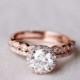 Round Moissanite Diamond, Halo Engagement Ring, Rose Gold Art Deco, Wedding set,  Moissanite Wedding set, Diamond, Rose Gold, Halo Diamond