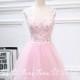 Pink Tulle Ivory Lace Appliqued Homecoming Dresses,Open Back Sweet 16 Dresses,Short Prom Dresses