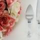 Wedding Party Cake Knife Server Set with Faux Crystal Handle and Diamond accents